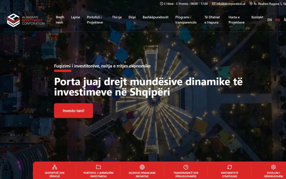 Albanian Investment Corporation website homepage