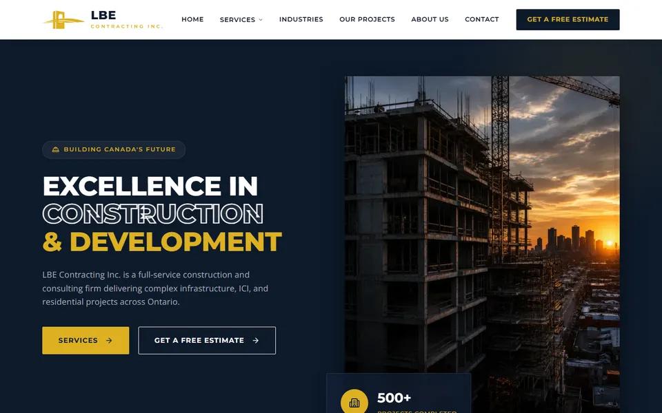 LBE Contracting website homepage