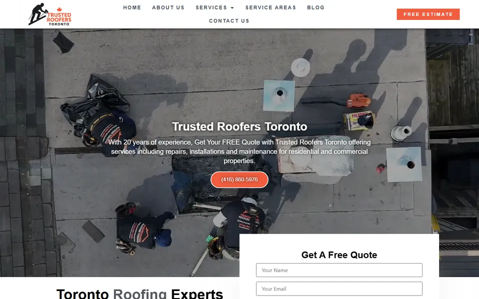 Trusted Roofers Toronto website homepage