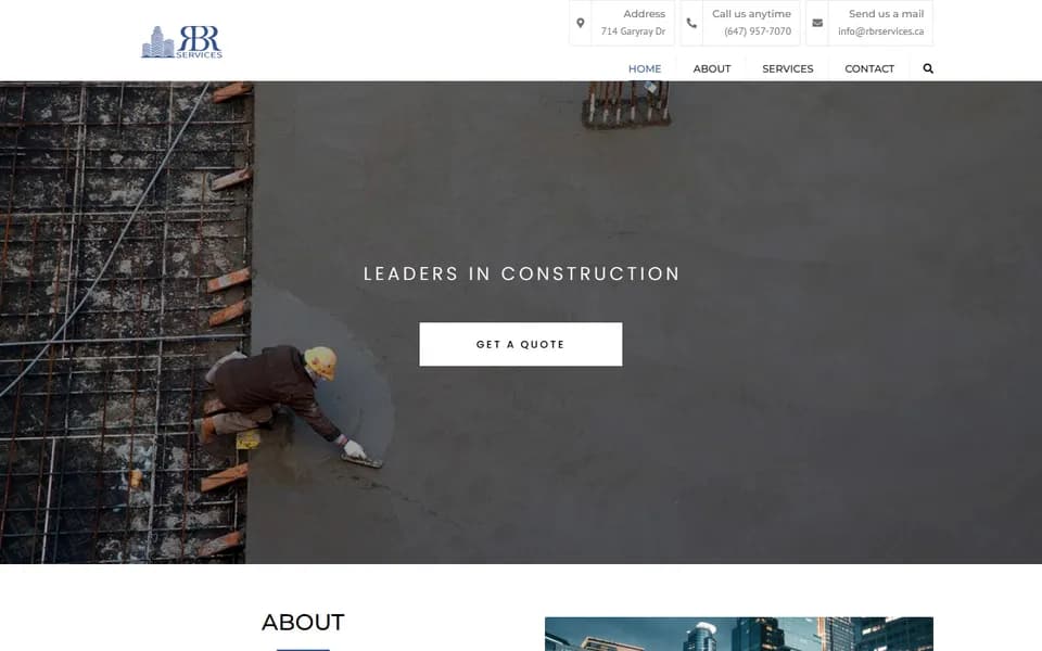 RBR Services website homepage