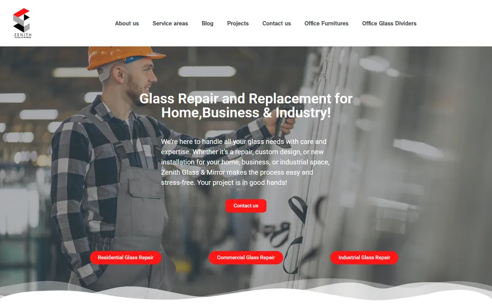 Zenith Glass & Mirror website homepage